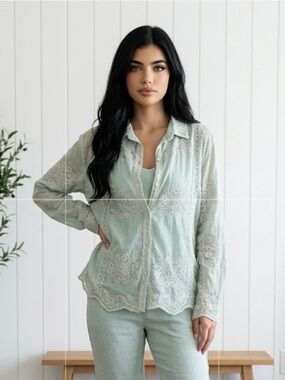 New- POL Embroidered Light Mint Green Blouse